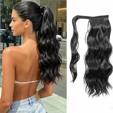 Synthetic Ponytail Extension, 18" Wrap Around Ponytail Hair Extensions Wavy Curly Clip In Pony Tails Hairpieces For Women, Halloween - Multicolor - View 8