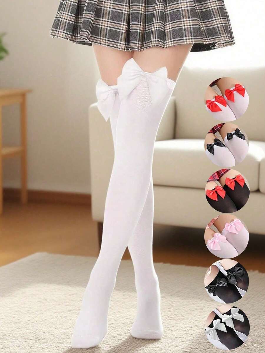 1 Pair Women's Velvet Over-The-Knee Thigh High Socks, Long Tube Socks, Non-Slip - Multicolor - View 1