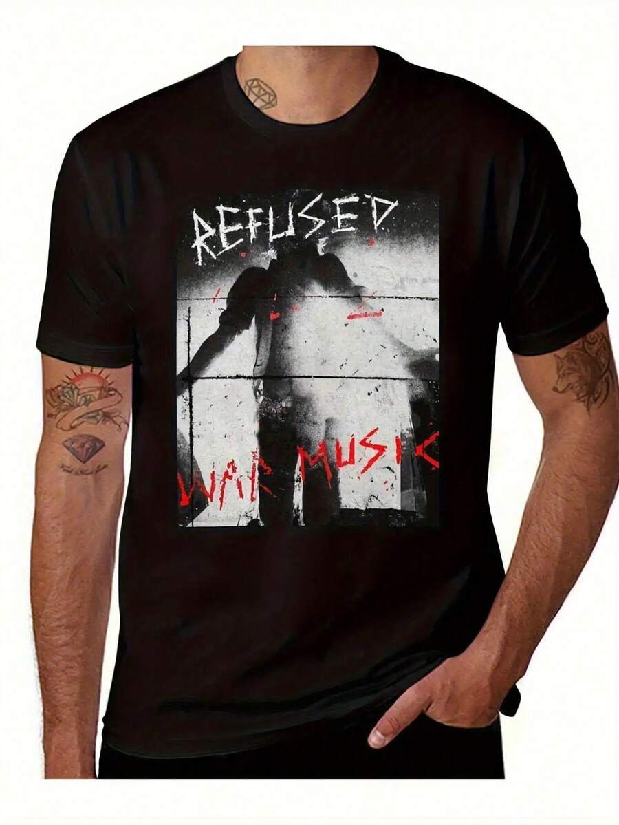 Official REFUSED BAND Graphic Tee For All Genders - Durable 230gsm Punk Rock Music Tee With Iconic Lettering And REFUSED Logo, Suitable For All - 黑色 - 查看 1