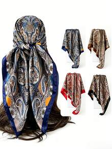 Classic Vintage Cashew Floral Glossy Faux Silk Scarf, 4 Color Options, Draping Smooth Wrinkle-Resistant, Multi-Functional Large Shawl For Daily Commute And Travel, Perfect Match For Coats And Shirts - Multicolor - View 10