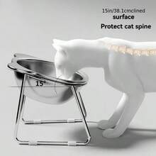 304 Stainless Steel Elevated Cat Food & Water Bowl System, Modern Wet/Dry Food Bowl, Anti-Tip Bowl System Features: - Wide Base Design - Adjustable Height - Easy To Clean - Anti-Spill Edge - Neck Protection - Durable Rust-Proof Structure - Suitable For Indoor & Outdoor Use - 420 Ml - View 5