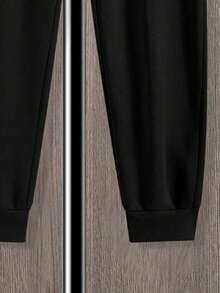 Youth Boy Letter Print Warm Hoodie And Pants Set - Black - View 5