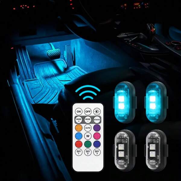 Luces LED inalámbricas de 2/4/6/8 luces con control remoto, luces LED de alto brillo con carga USB de 8 colores, mini luces para ciclismo, adecuadas para automóviles, drones, motocicletas y bicicletas.
