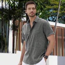 Camisas Hombre Casuales Manga Corta - con Botones Ocultos Tejido Fresco Y Transpirable para Playa Uso Diario Vacaciones Reuniones Ocio - Azul claro - Ver 2