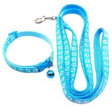 1 Set Multicolor Paw Print Pet Collar & Leash Set, Adjustable Soft Nylon Dog Cat Walking Traction Rope, Durable Puppy Kitten Outdoor Walking Supplies - Multicolor - View 5