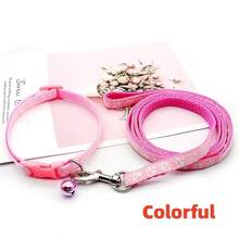 1 Set Multicolor Paw Print Pet Collar & Leash Set, Adjustable Soft Nylon Dog Cat Walking Traction Rope, Durable Puppy Kitten Outdoor Walking Supplies - Multicolor - View 7