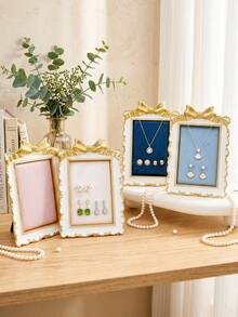 1PC European Style Gilded Embossed Frame Ring Holder (Jewelry Not Included), Resin Display Stand For Home Vanity, Jewelry Display & Storage, Wedding Display Rack, Luxury Storage Decor, Makeup Table Jewelry Display & Storage, Earring Holder, Suitable For Jewelry, Necklace, Bracelet, Earring Storage & Display - Gold - View 10
