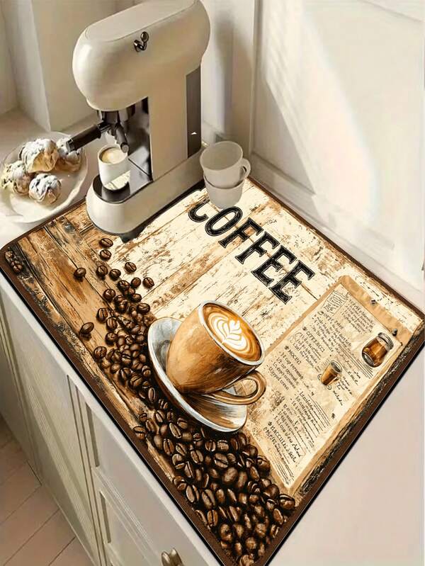 1pc American Country Coffee Bean Wood Grain Indoor Mat 3.5mm Kitchen Carpet, Sponge Cushioning Absorbent, Bathroom Floor Mat Hallway Carpet, Entrance Kitchen Bathroom Living Room Outdoor Garden Doormat