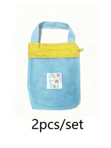 2pcs/Set Cute Colorblock Mesh Tote Bag With Zipper, Portable Breathable Storage Bag, Suitable For Travel, Gym And Daily Use - Multicolor - View 11