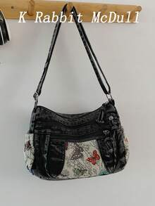 Nuevo bolso bandolera casual chic de mezclilla suave multicapa conúltiples bolsillos, versátil, adecuado para trabajo, compras y viajes. - Burdeos - Ver 1