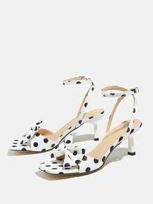 New Women's High Heel Shoes Spring Summer Fashion High-End Square Toe Stiletto Sexy Open Toe Sandals Summer Style Shiny Polka Dot Fabric Sexy Cross Strap Suitable For Outdoor Gatherings Nightclub Parties Runway High-End White High Heels Elegant Women's Shoes Sandals - White - View 6