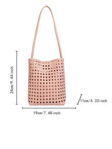 2026 New Pink Hollow Embossed Woven Bag, Women's Shoulder Bag With Small Bag, Large Capacity Bag, Vacation Travel Charm Versatile Leisure Bucket Bag - Pink - View 8