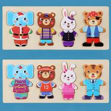 Wooden Animal Dress-Up Career Matching Puzzle Logic Thinking Montessori Educational Toy For Kids - Multicolor - View 10