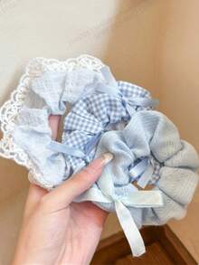 3pcs Women's Ball Hair Ties, Fresh Style Oversized Floral Fairy Elegant Hair Scrunchies, Back To School - Multicolor - View 3