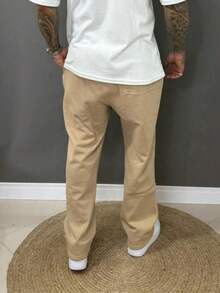 Men's Oversized Baggy Straight Leg Sweatpants With Fleece Lining - Beige - View 5