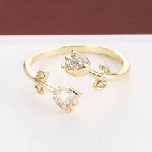 1pc Exquisite Rose Flower Shaped Open Adjustable Design Cubic Zirconia Inlaid Women's Ring Couple Gift Design - Multicolor - View 6