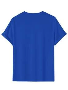 Men's Short-Sleeved T-Shirt, Summer, Comfortable, Made Of Micro-Elastic Polyester Fabric, Fashionable, Casual, Versatile, With Popular Print And Round Neck. - 寶藍色 - 查看 3