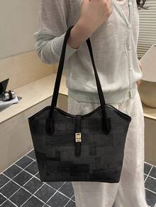 Nuevo bolso de hombro tipo tote de unicolor, de lujo ligero, de alta gama y versátil para mujer - Negro - Ver 7