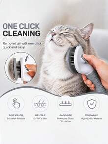 Pet Self-Cleaning Slicker Brush, One-Click Hair Removal Comb, Stainless Steel Ball-Tip Grooming Brush, Non-Slip Handle, Dog And Cat Deshedding Tool - Multicolor - View 2