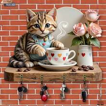 1pc 5 Cats Theme Wooden Key Holder Wall Mount Multi-Functional Home Key Rack With 4 Hooks Entryway Porch Room Organization Wall Decor Housewarming Gift Decorative Storage Solution For Modern Living Spaces - Multicolor - View 9