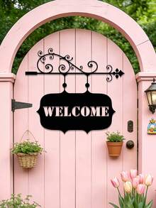 Artistic Font Metal WELCOME Welcome Sign Wall Hanging, Indoor/Outdoor Universal Iron Art Decorative Hanging Plaque, Home Living Room Kitchen Office Yard Garden Outdoor Wall Decor - Multicolor - View 1