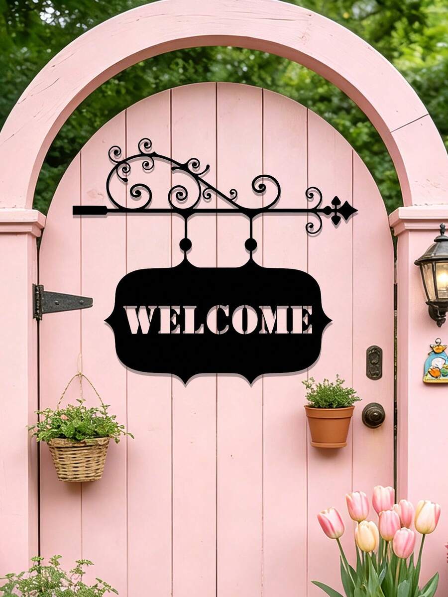 Artistic Font Metal WELCOME Welcome Sign Wall Hanging, Indoor/Outdoor Universal Iron Art Decorative Hanging Plaque, Home Living Room Kitchen Office Yard Garden Outdoor Wall Decor - Multicolor - View 1