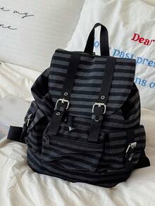 1 pieza Mochila a rayas de gran capacidad y bolsillosúltiples, de estilo minimalista - Multicolor - Ver 1