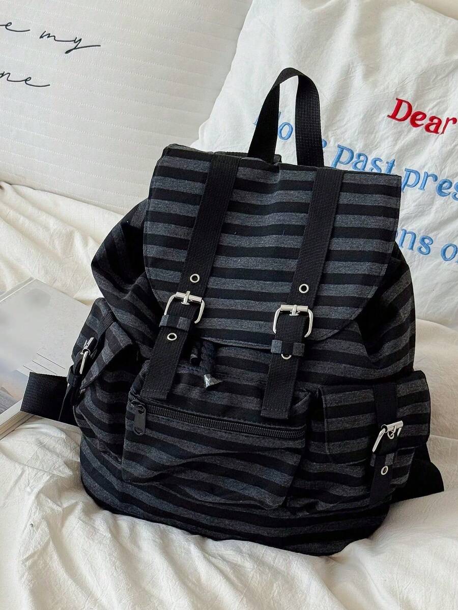 1 pieza Mochila a rayas de gran capacidad y bolsillosúltiples, de estilo minimalista - Multicolor - Ver 1