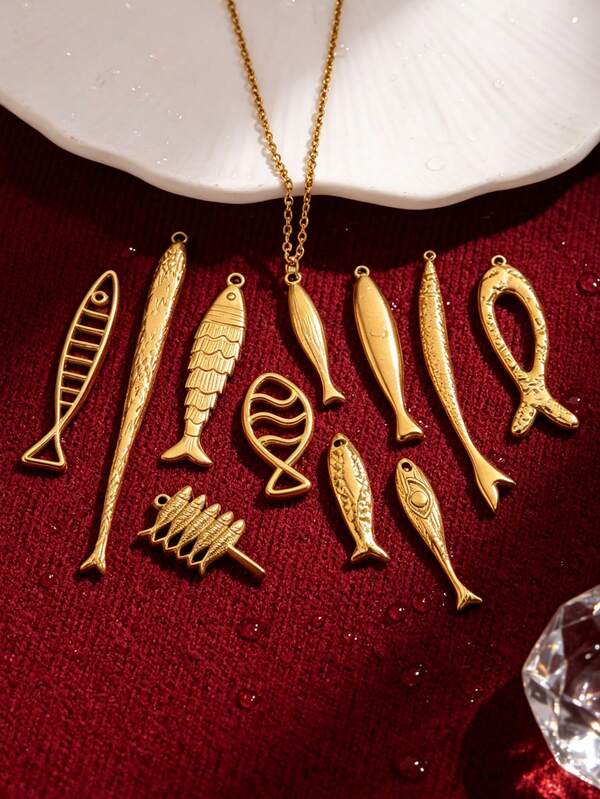 1 Pc 304 Stainless Steel 18K Gold Plated Multiple Styles Hollow 3D Small Fish Pendants DIY Handmade Jewelry Accessories/Waterproof And Fade-Resistant