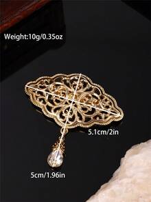1pc Court Style Gold-Plated Women's Brooch With Hollow Carved Design And Artificial Gemstone Pendant, Wedding Holiday Jewelry Pin (Women's Small Brooch) - Multicolor - View 6