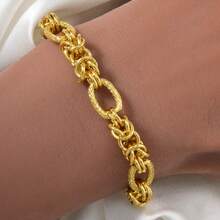 Fashionable Hip-Hop Stainless Steel 18K Gold-Plated Texture Interwoven Thick Bracelet Suitable For Men Women Daily Party Wear - Gold - View 3