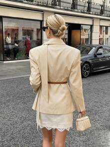 Solid Color Office Commute Casual Elegant Women's Blazer Jacket (No Belt) Fall - Off White - View 4