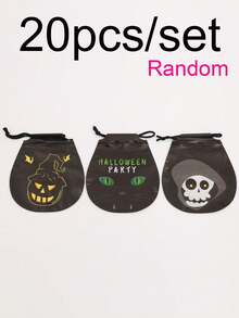 50pcs/Set Halloween Drawstring Bags With Pumpkin And Candy Designs, Party Storage And Decoration Bags, Featuring Pumpkin, Spider, Bat, And Witch Patterns. Halloween Decorations For Parties To Add To The Festive Atmosphere. - A - View 10