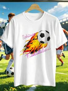 Men's Premium Cotton Football Fire Print T-Shirt, Street Hip-Hop Style, Comfortable, Durable, High-Impact Print. - White - View 2