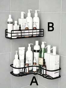 1 pieza Estante de baño, organizador de ducha, estante de almacenamiento triangular sin taladro para baño y cocina, estante de almacenamiento de baño sin taladro, adecuado para almacenar champú, jabón y cosméticos. - Estantes - Ver 2
