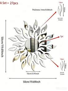 27件/套太陽形鏡面牆貼 - 自黏雙層壓克力鏡面貼紙，適用於辦公室、浴室和廚房，易於貼附與移除，藝術設計時尚裝飾，理想的喬遷禮物 - 多色 - 查看 2