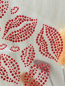 2pcs 3D Sexy Red Lip Rhinestone Face Stickers, Shiny Crystal Kiss Lip Face Jewels Gems, Temporary Face Rhinestone Stickers, For Makeup, Eyes, Hair, Body Decoration - Red - View 5