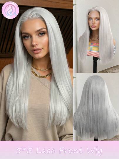 Gray Glam Women 18-20 Inch Sleek Straight Headband Wig, Mix Grey & Silver Gray Available, Premium Japanese Style High Gloss Heat Resistant Fiber, Wear & Go, Soft Elastic Breathable Mesh Cap, Ideal For Daily Styling, Holiday Parties & All Skin Tones