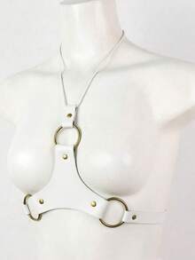 1件女款黑色龐克風倒Y型PU皮革細肩帶身體飾品，適合祭典、派對、演唱會與表演 - 白色 - 查看 6
