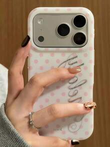 Cute Pink Polka Dot Shockproof Phone Case Compatible With IPhone 18 Pro Max 17 Pro Max 17 Pro 16 Pro 16 Pro Max 15 Pro Max 15 Pro 14 Pro Max 14 Pro 13 Pro Max 13 Pro 14 15 16 Plus 13 Y2K Vintage Letter Print Protective Cover For Girl Gift - White - View 7