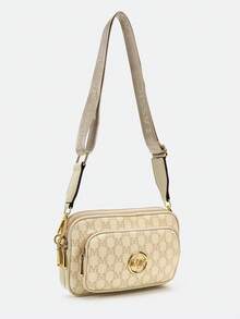 2025 New Fashion Classic Versatile Solid Color PU Waterproof Rhombus Design Retro Chic Metal Animal Logo Shoulder Bag Square Bag Letter Pattern Decor Crossbody Bag Suitable For Shopping, Women Animal Print Tote - Beige - View 5