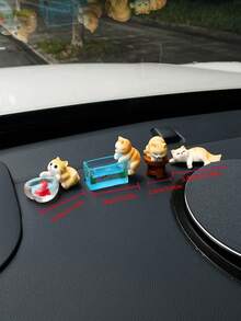 7pcs Set Cute Cat Catching Fish Car Dashboard Decoration, Creative And Fun Mini Fish Tank Cat Car Interior Ornament, Car Interior Decor (Includes Trace-Free Adhesive For Fixing) - Cat Catching Fish - View 6