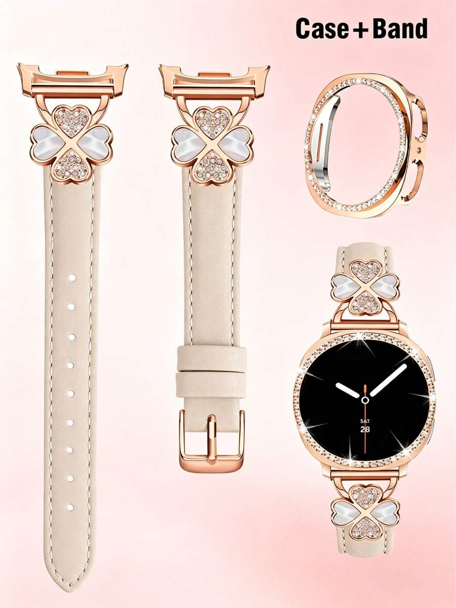 Galaxy Watch 8 手錶錶帶 + 錶殼，1 組星光色女款/男款優雅金屬錶帶，鑲嵌立方鋯石 + 1 個立方鋯石鑲嵌（不含螢幕保護貼），適用 Galaxy Watch 8 40mm 與 44mm 錶殼，可調節替換錶帶配件，適合男女運動錶帶
