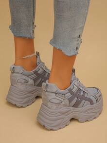 Women's Wedge Heel Thick Sole Sneakers Geometric Pattern Casual Letter Casual Sporty Style Spring Autumn - Grey - View 5