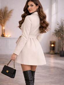 Women's Wool Coat With Fleece Lining | Premium Long Wool | Winter / Cold Weather | Wool-Type Fabric - 白色 - 查看 2