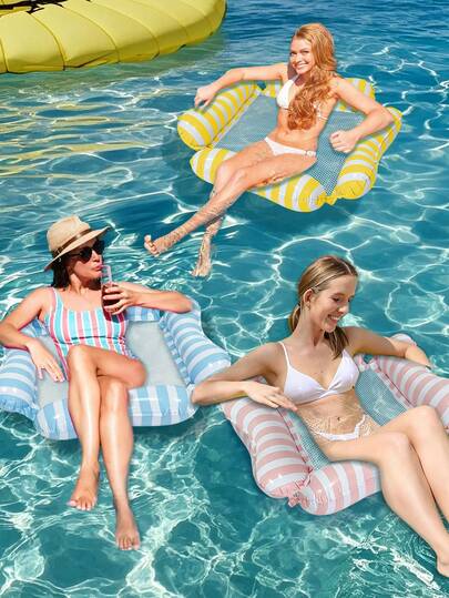 Sommerurlaub gestreifte aufblasbare schwimmende Hängematte, 4 Armlehnen Stütze Mesh Pool Liege, tragbarer Wasserschwimmer für Pool Strand See Fluss Outdoor Ausflug