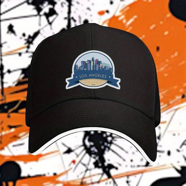 Los Angeles 2 Sandwich Baseball Cap - Adjustable Trucker Hat With Cityscape Design, Black Polyester Hat Outdoor Sports, Travel & Casual Wear, Adjustable Baseball Cap| Urban Style Cap| Durable Headgear