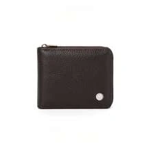 1pc Brown PU Leather Men's Zipper Around Wallet, Compact Bifold Card Holder With Metal Logo, For Daily Use - Multicolor - View 2