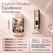 KENPANG Women's Camera Smart Watch, Photo, Video And Audio Recording, 512MB Memory, 1.91-Inch HD Display, Bluetooth Call And Notification, Heart Rate/Sleep/Menstrual Cycle Tracking, Multiple Sports Modes, IP68 Waterproof, Fitness Tracker, Compatible With IOS And Android - View 12