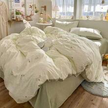 Bộ chăn ga gối 3 món, 100% polyester, họa tiết hoa, nhẹ, gồm 2 vỏ gối và 1 vỏ chăn (không kèm ga trải giường). - Thỏ bóng xanh - Xem 6